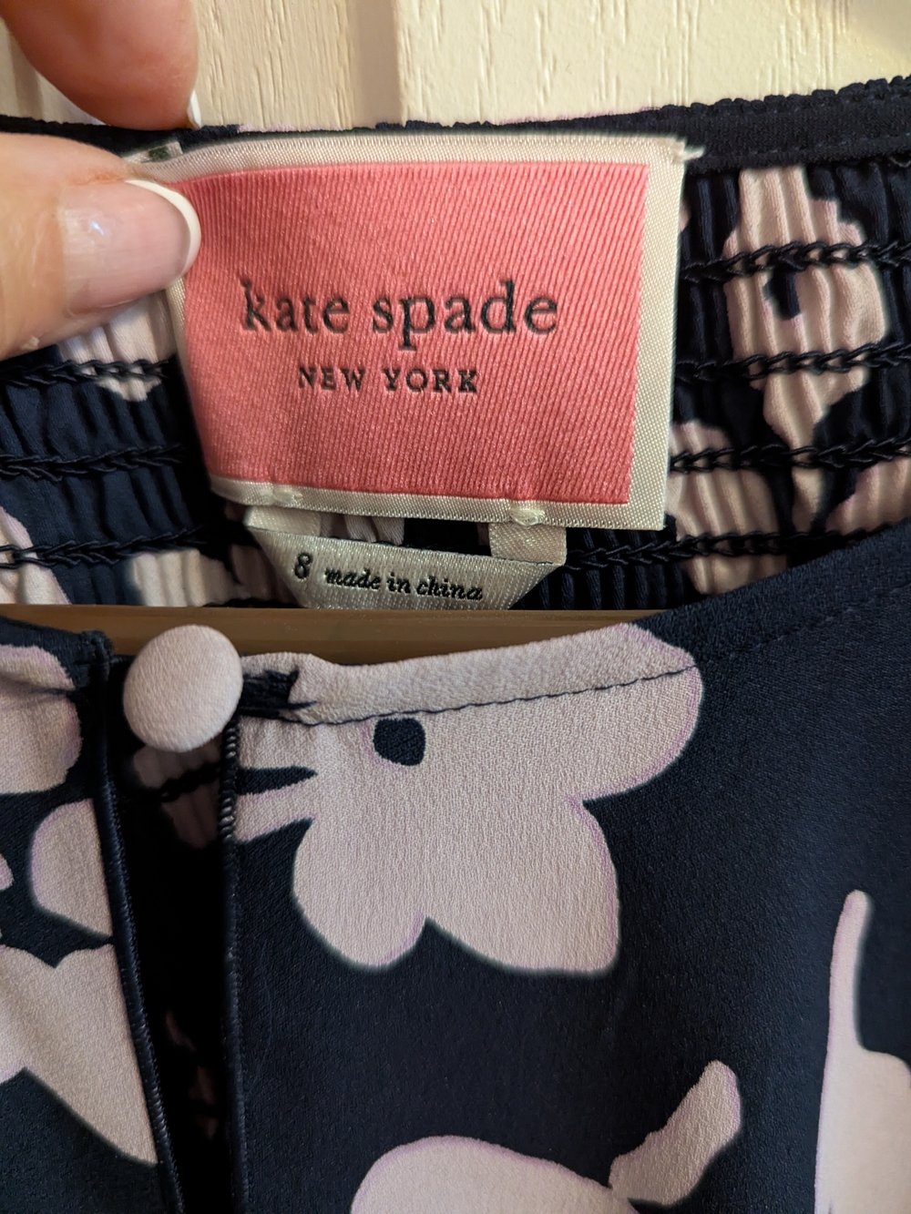 kate spade Navy and Light Pink Floral Ruffle Midi Dress - Picture 2 of 3